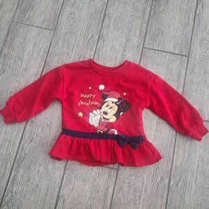 Disney Baby Girl Minnie Mouse Christmas Peplum Sweatshirt Red Size 9–12M